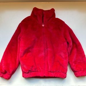 Red Faux Fur Jacket. Lined. Size 4.